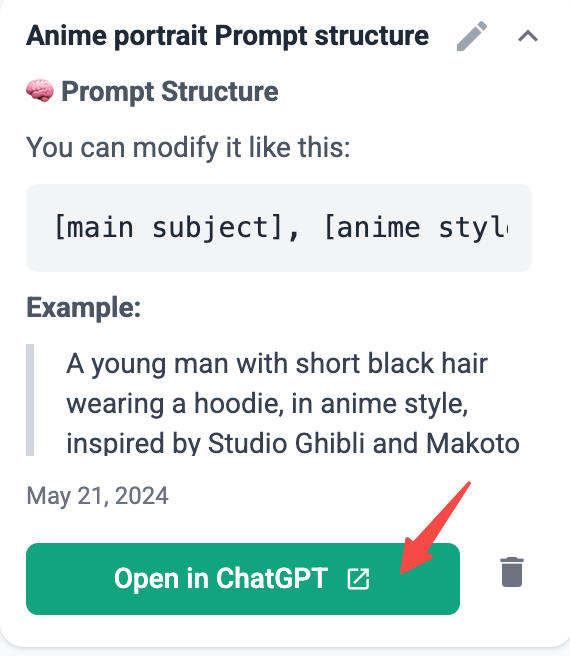 Saved ChatGPT message displaying the content and highlighting the button for navigating back to the saved message.